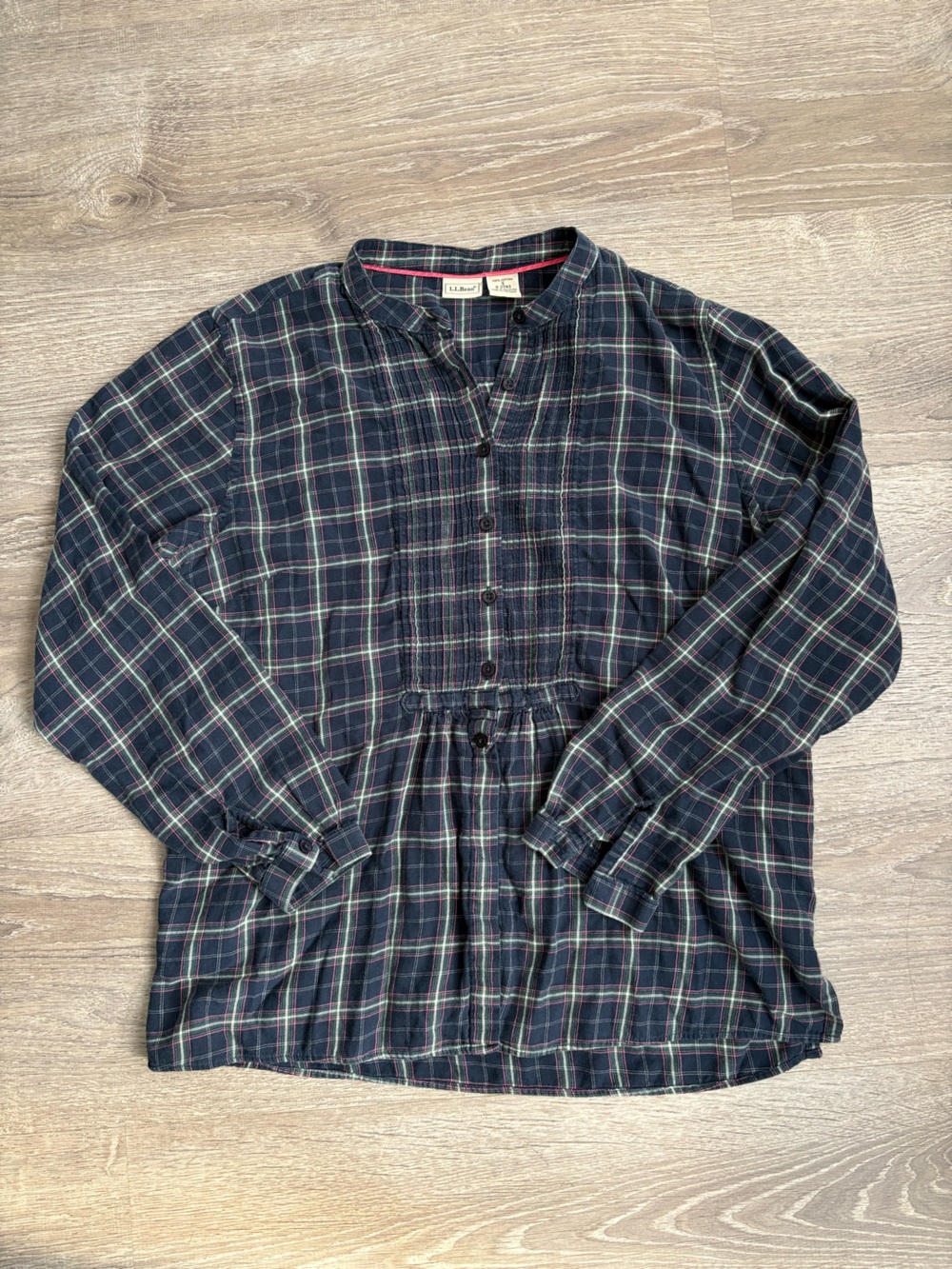 L.L. Bean Plaid Pintucked Popover Top
